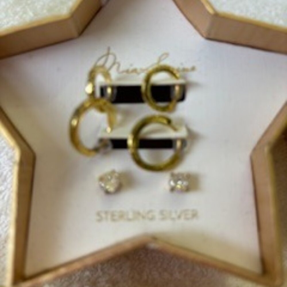 Mia Sarine sterling silver 3-pair pierced earrings NWT